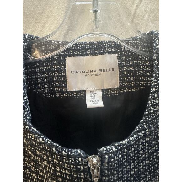 Carolina Belle Montréal Black & White Tweed Zip Front Coat – Women’s Size Small - Picture 6 of 6